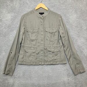 Sanctuary Anthro Utility Jacket Women L Sage Green Roll Tab Lightweight Military